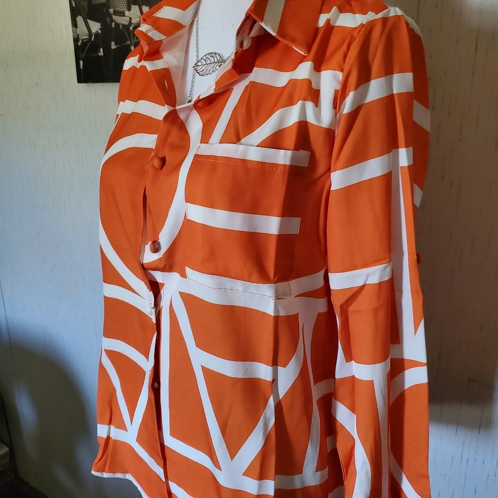 Orange Button Front Blouse - Picture 5 of 6